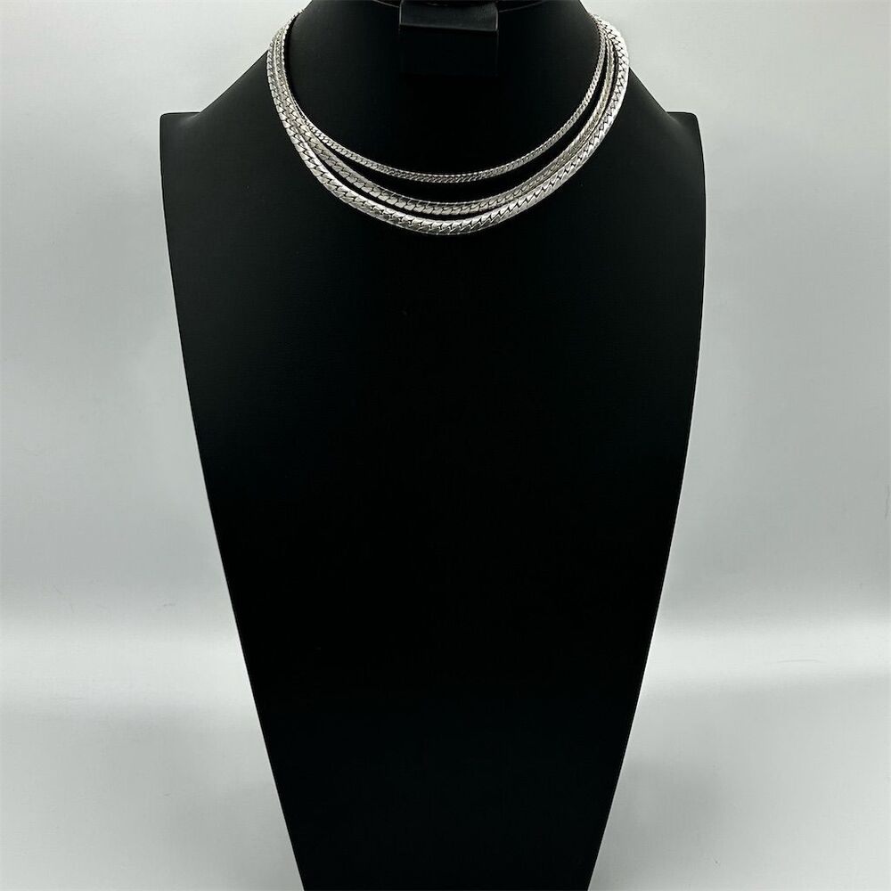 Vintage Triple Chain Silver Tone Necklace Secure Clasp